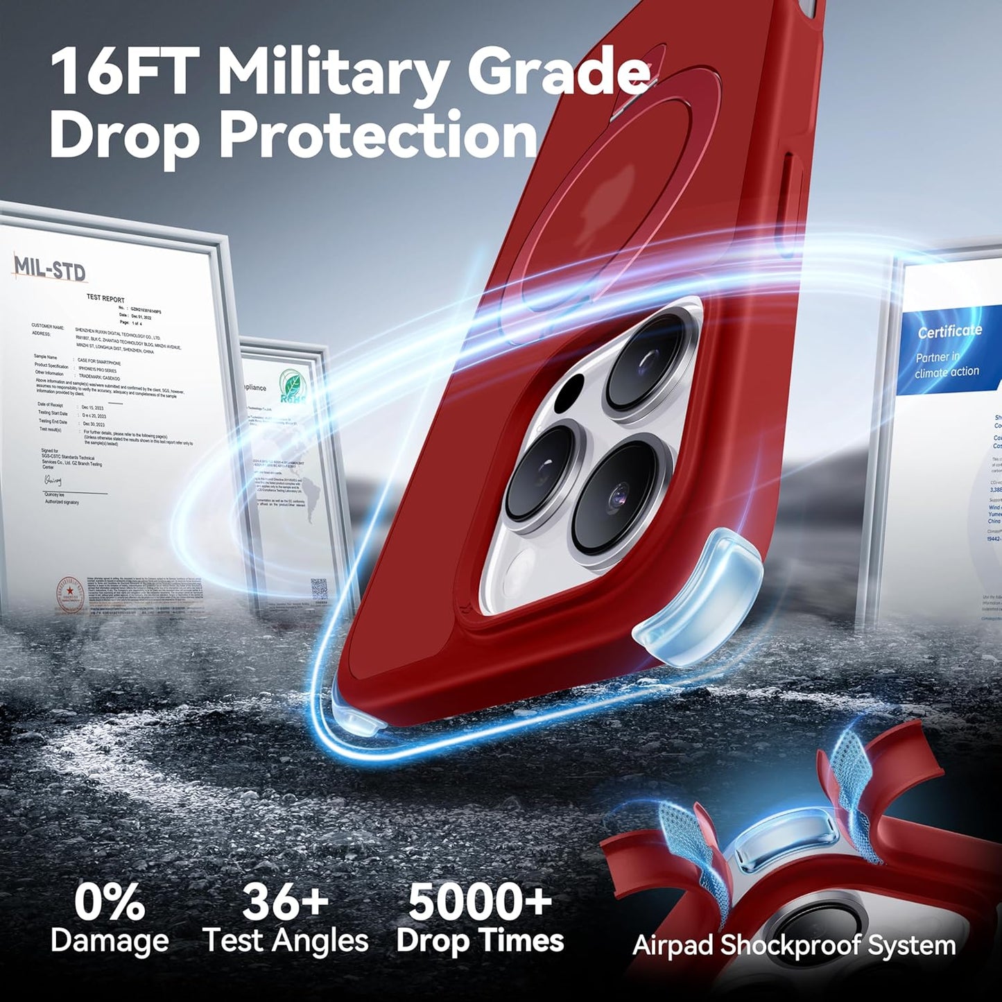 CASEKOO Designed for iPhone 16 Pro Case with Magnetic Invisible Stand [Military Drop Protection] [Compatible with MagSafe] Shockproof Slim Matte Translucent Case 6.3 Inch, Red
