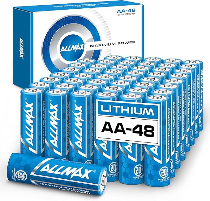 Allmax AA Maximum Power Lithium Batteries (48 Count) – Longest Lasting, Leakproof, 20-Year Shelf Life, Ultimate Performance, Perfect for Blink Security Cameras (1.5V)