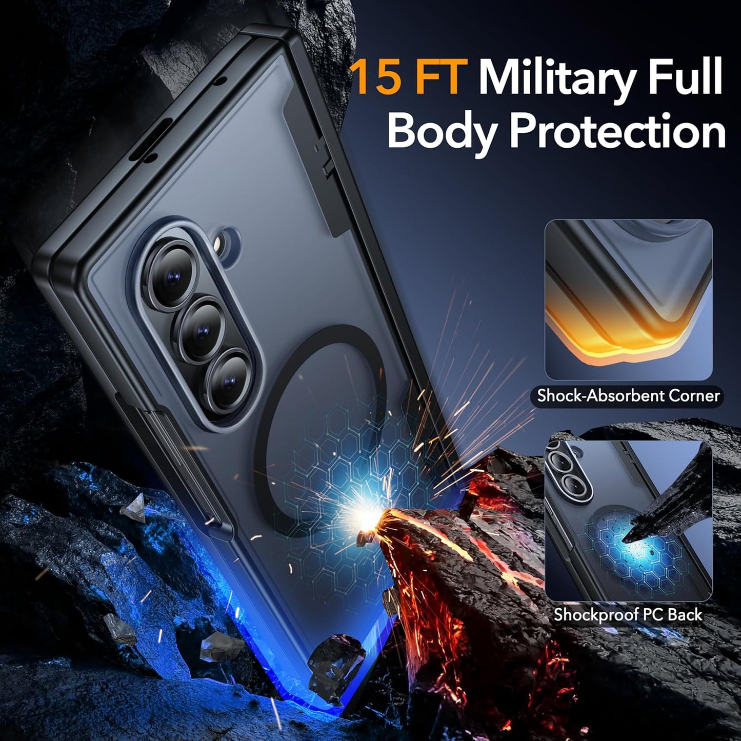 Oneagle Magnetic for Samsung Galaxy Z Fold 7 Case Built in Screen Protector Translucent [Fit for MagSafe] [S Pen Holder Slot] [Hinge Protection] MIL-Grade Shockproof Matte Case for Galaxy Z Fold 7