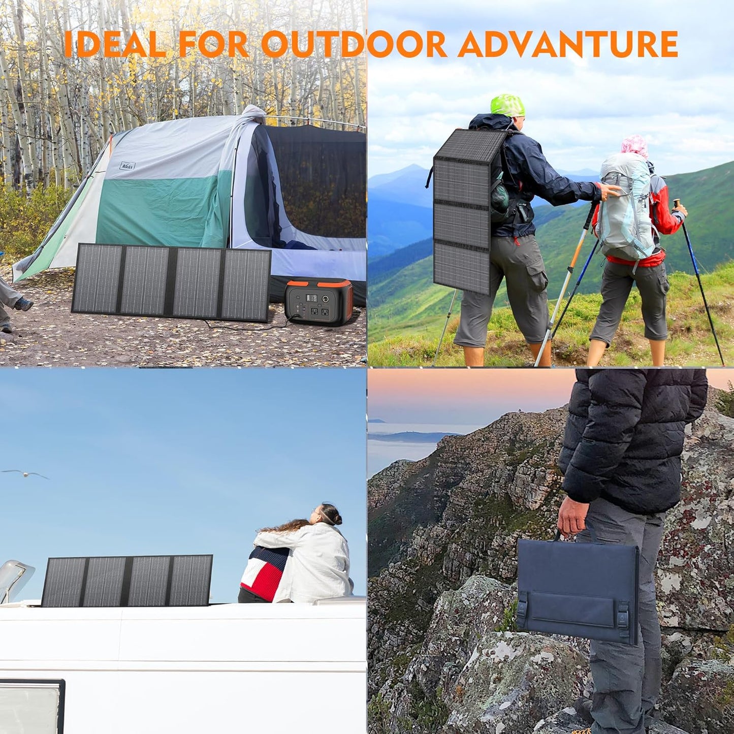 60W Solar Panel for Portable Power Station, Foldable Solar Panel with 12-18V DC Output/USB QC3.0/USB C(10 Changeable DC Adapters), Portable Solar Panels for Camping, Home, Travel, Rv