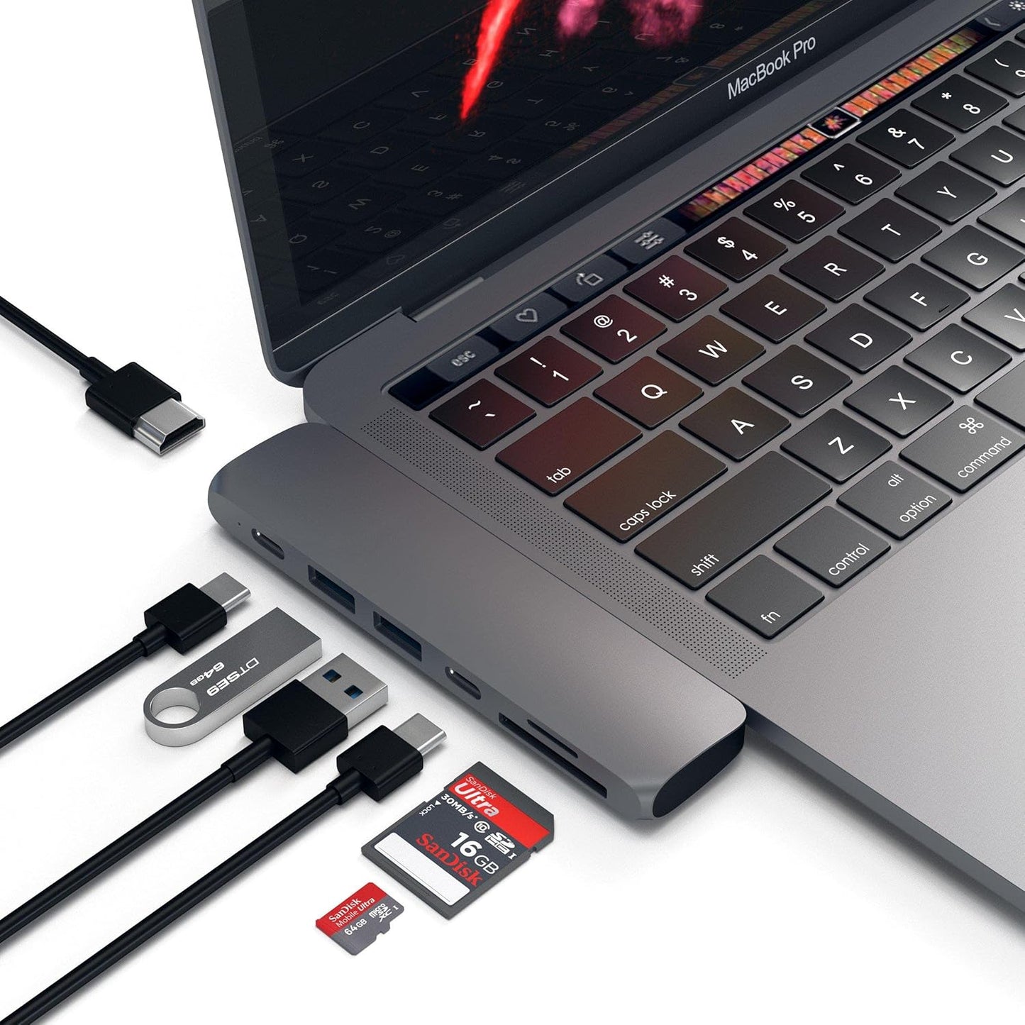 Satechi USB C Hub Adapter, USBC Dongle 7 in 1, USB-C with 4K HDMI, 87W PD Charging, USBC Data, 2 USB-A Data, Micro/SD Card Readers, for MacBook Pro/Air M1 M2 M3 M4 - Space Gray