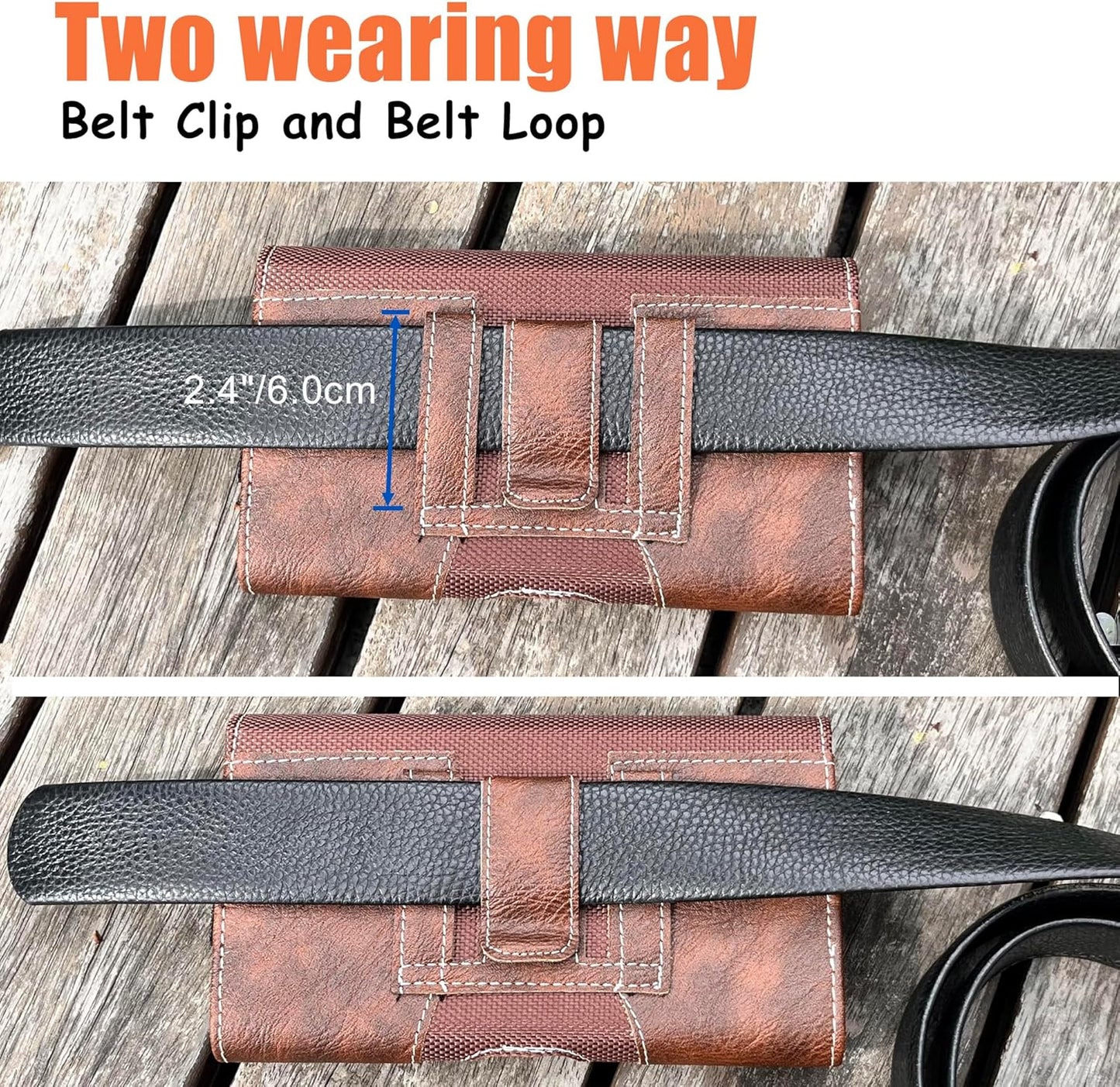 Leather Phone Holster for Men with Belt Clip, Cell Phone Holder for Galaxy A06/F06/M06/F14/XCover7/Moto Defy 2/BLU G64/TCL 60R/HMD Key,Belt Pouch Case Magnetic Closure (Brown-XXL)