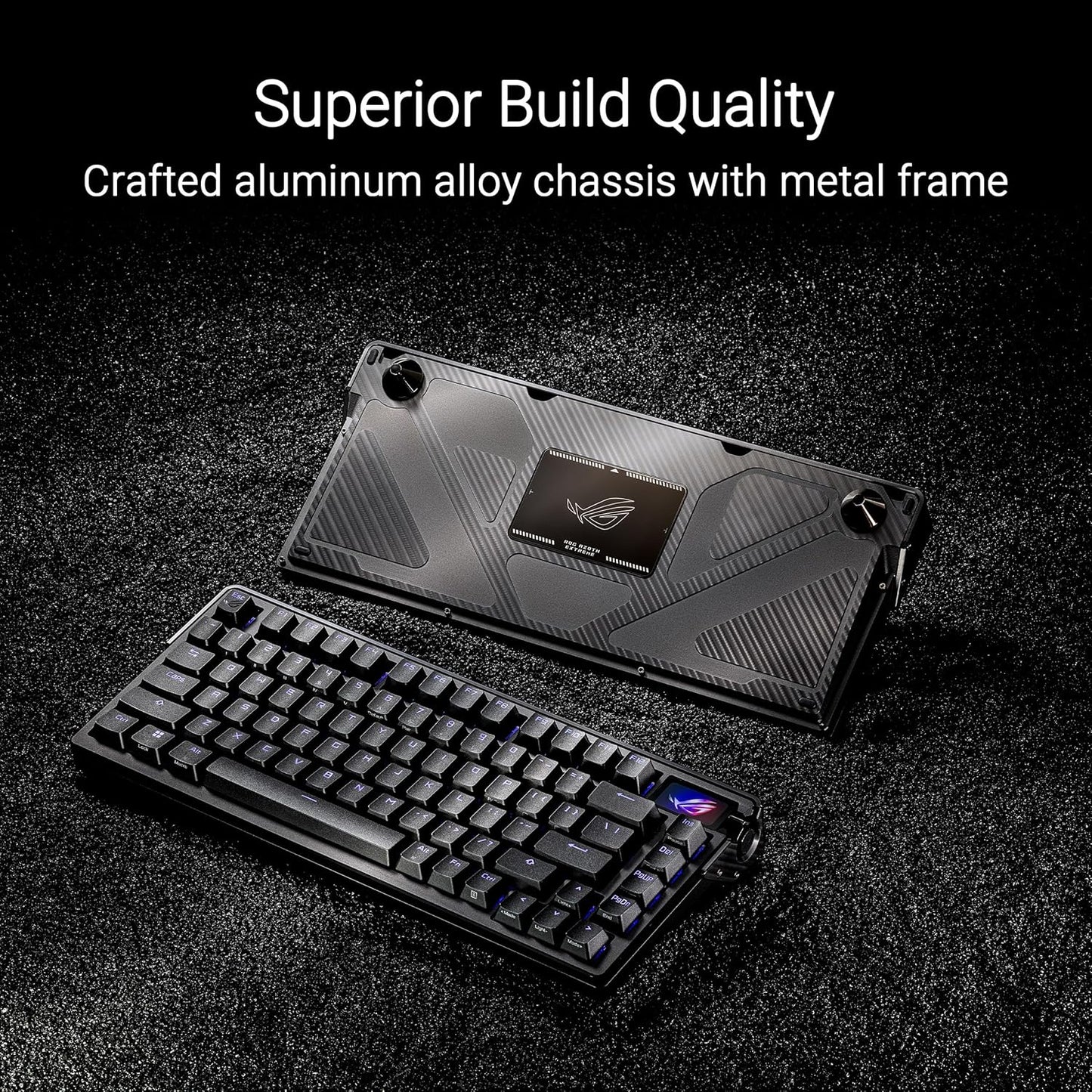 ROG Azoth Extreme 75 Custom Gaming Keyboard, Aluminum Chassis, Carbon Fiber Positioning Plate, Adjustable Gasket Mount, Three-Layer Dampening, Color OLED Touchscreen, ROG NX Snow Switches, PBT Keycaps