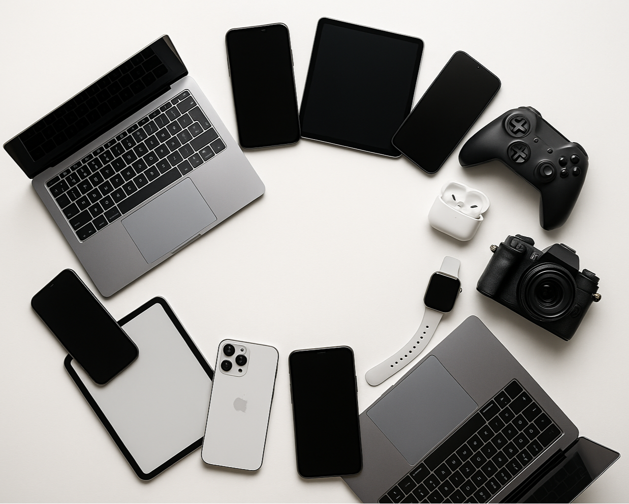 circle and real photo of electronics